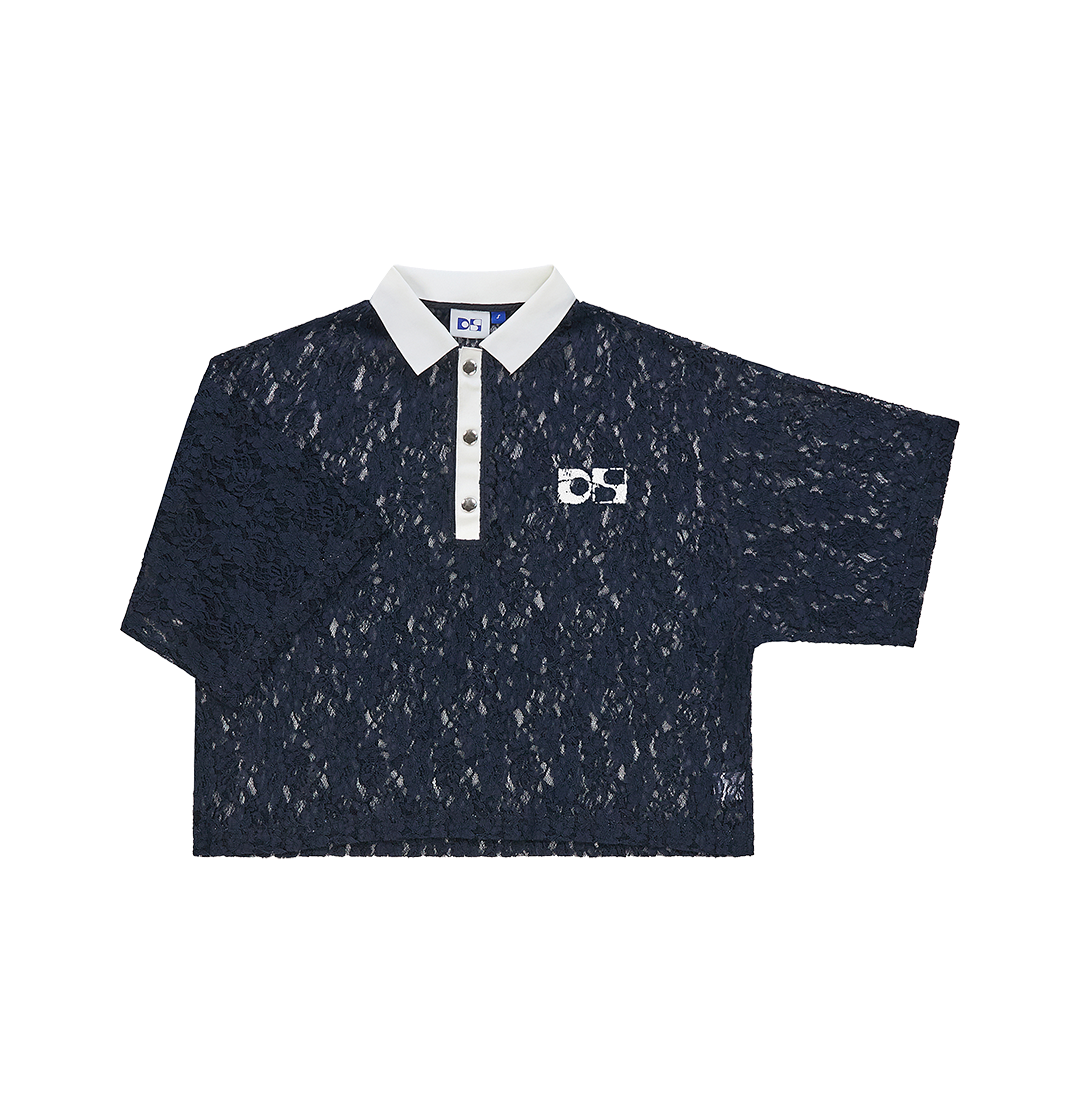 Lace cropped polo tee