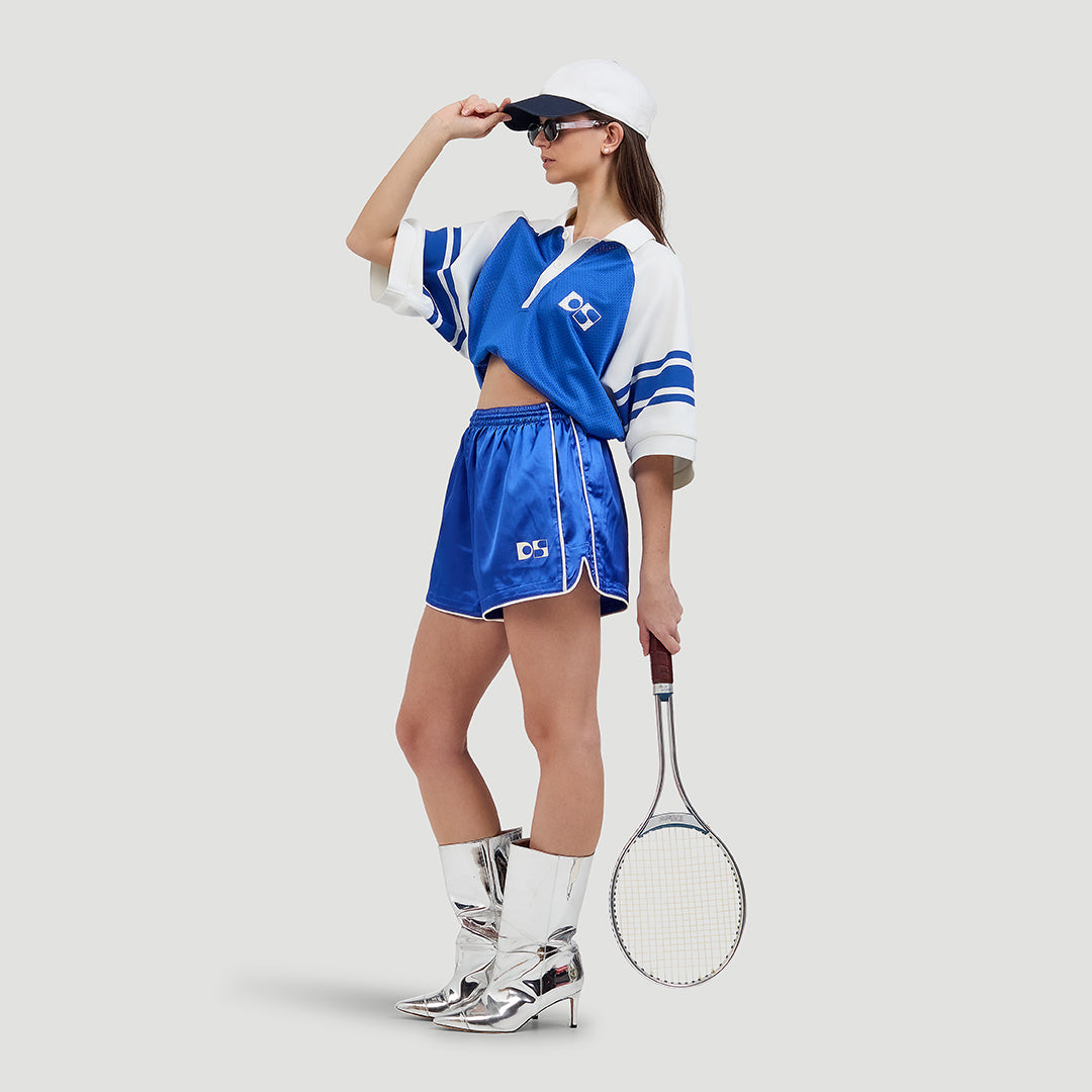 Cropped mesh polo tee