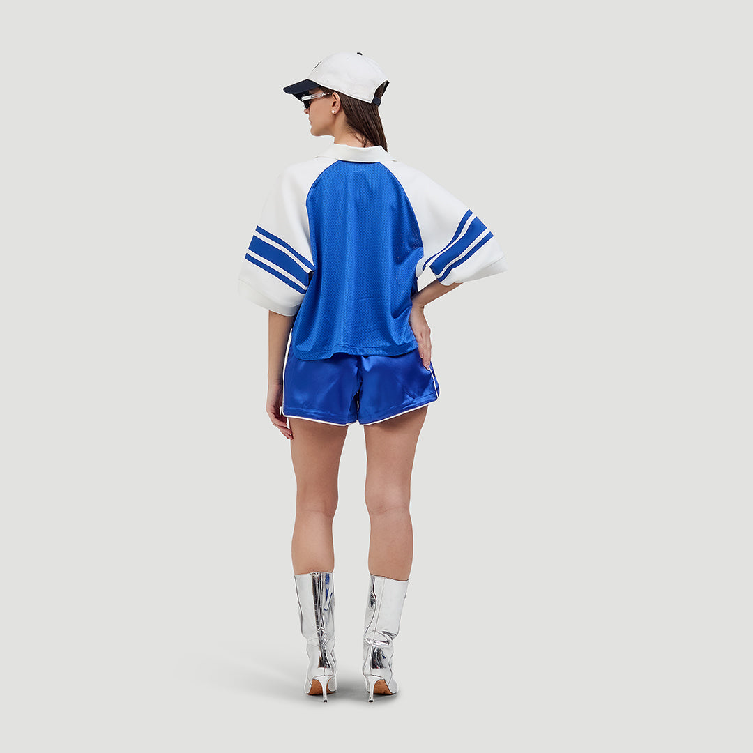 Cropped mesh polo tee