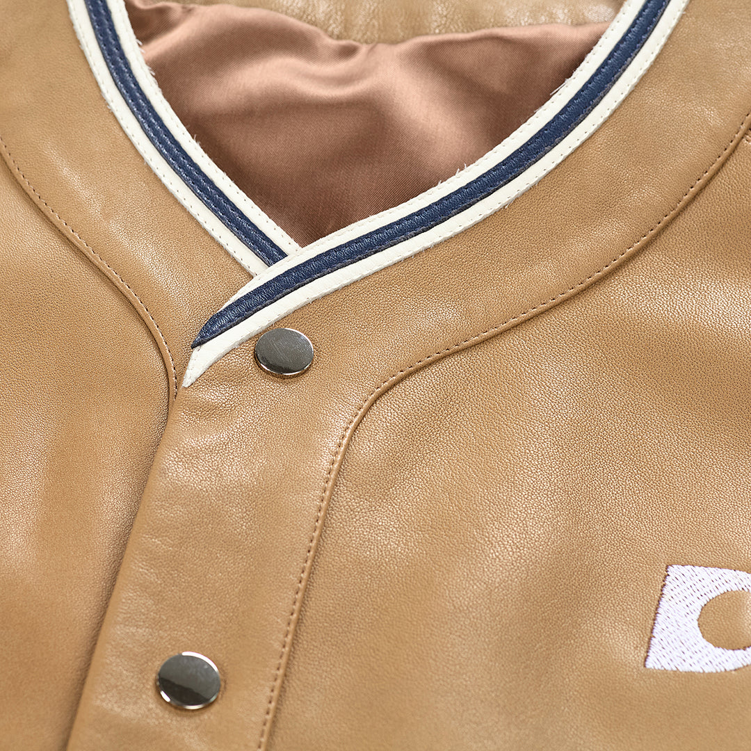 Lambskin leather baseball jacket