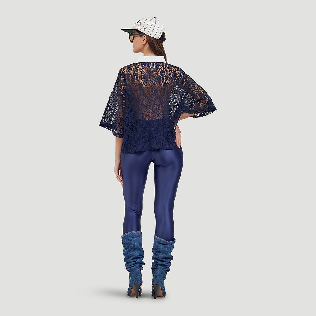 Lace cropped polo tee