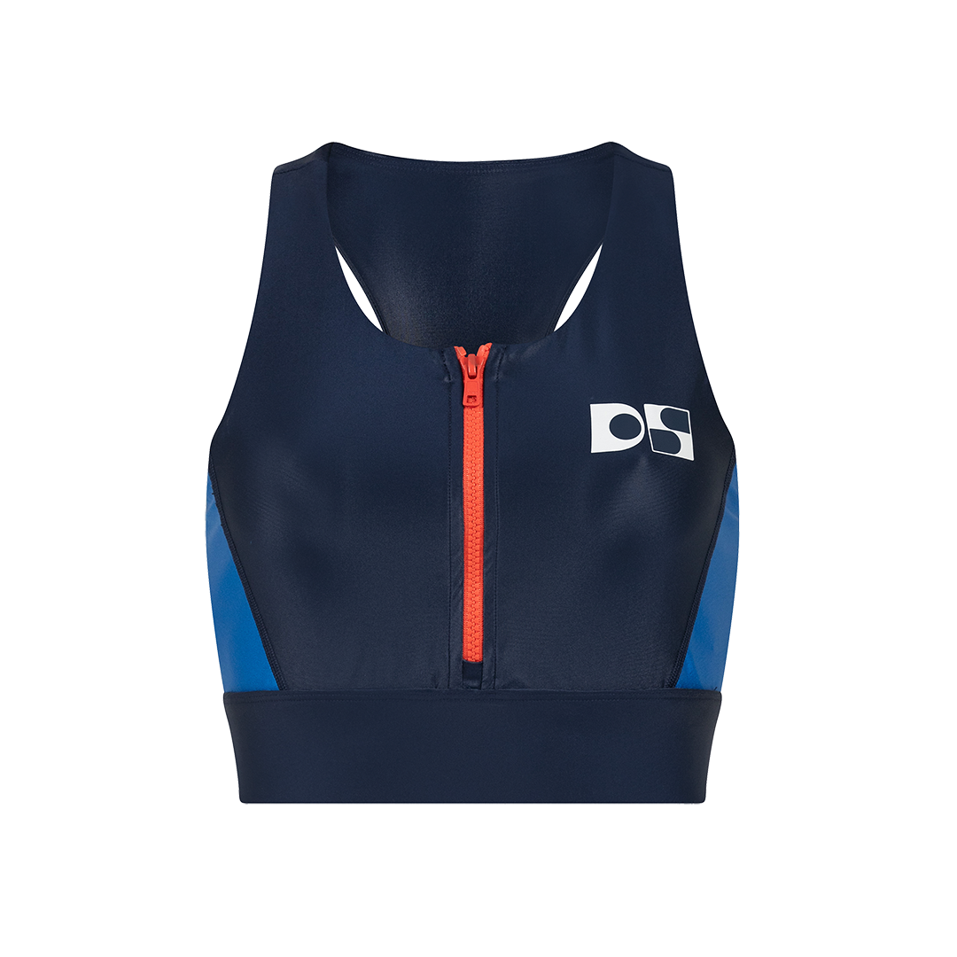 Active bra with zipper