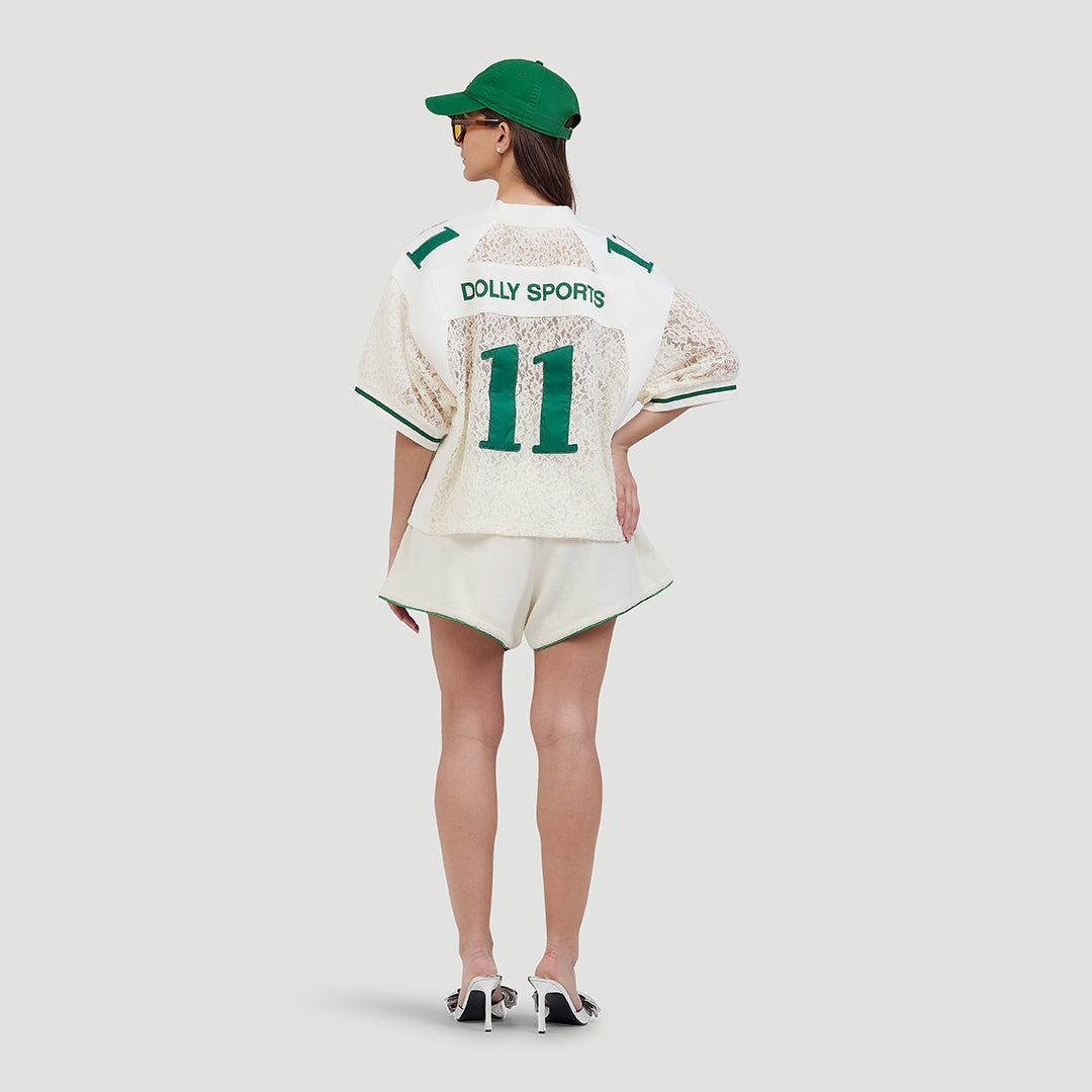 Cropped lace footbal tee