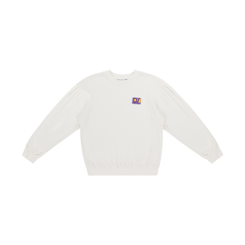 Puffed sleeve rib crewneck